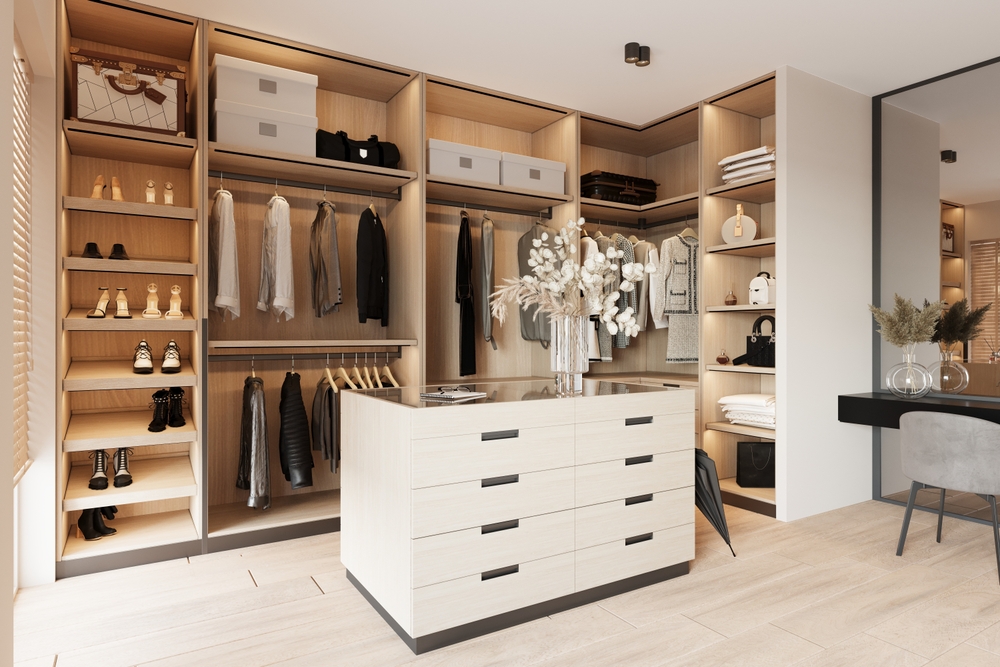 ตัวอย่าง Layout ห้อง Walk-in Closet แบบมี Island กลางห้อง